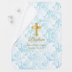 Beautiful Blue Damask Baptism Baby Blanket