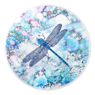 Beautiful Blue Dragonfly Ceramic Knob