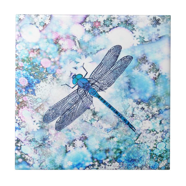 Beautiful Blue Dragonfly Ceramic Tile (Front)