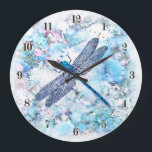 Beautiful Blue Dragonfly Large Clock<br><div class="desc">Blue dragonfly on a medley of abstract flowers.</div>