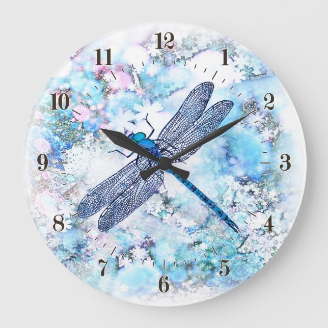 Beautiful Blue Dragonfly Large Clock (Front)