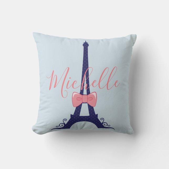 Beautiful Blue Eiffel Tower Throw Pillow (Front)