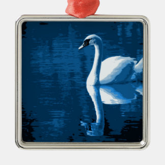 Beautiful Blue Elegant Calm River White Swan Metal Ornament