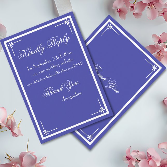 Beautiful Blue Elegant Script Classic Wedding RSVP Enclosure Card (Beautiful Blue with Elegant White Script Classic Wedding RSVP Enclosure Card.)