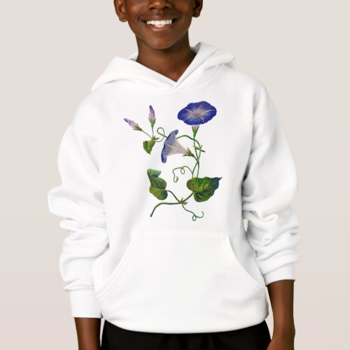 Beautiful Blue Embroidered Morning Glories Hoodie