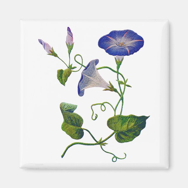 Beautiful Blue Embroidered Morning Glories Magnet (Front)