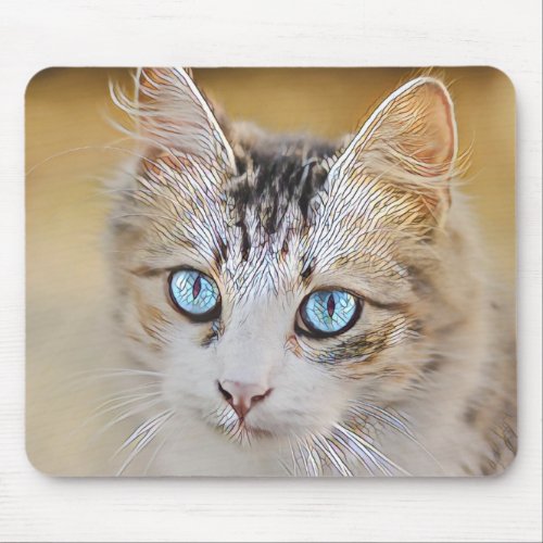 Beautiful blue_eyed cat in the mist mouse pad