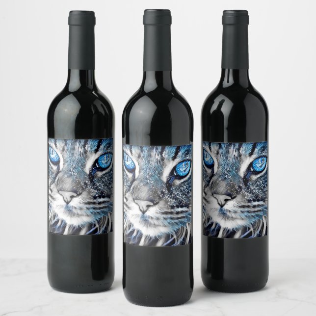 Beautiful blue-eyed cat wine label (Bottles)
