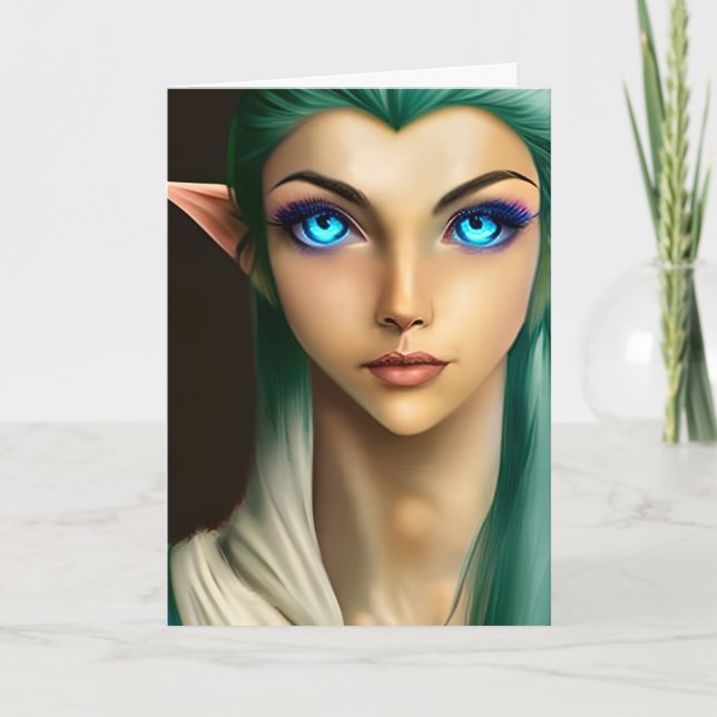 Beautiful Blue Eyed Fairy Birthday Card (Front)