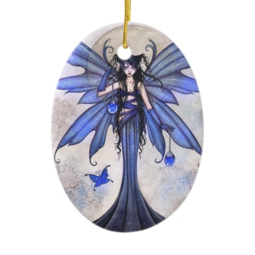 Beautiful Blue Fairy and Butterfly Fantasy Art Ceramic Ornament