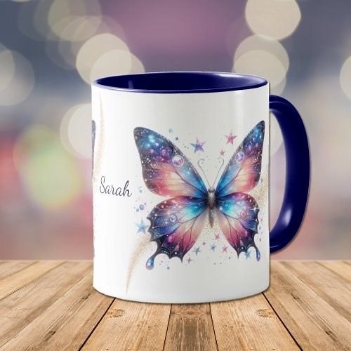 Beautiful Blue Fantasy Star Swirl Butterfly Mug