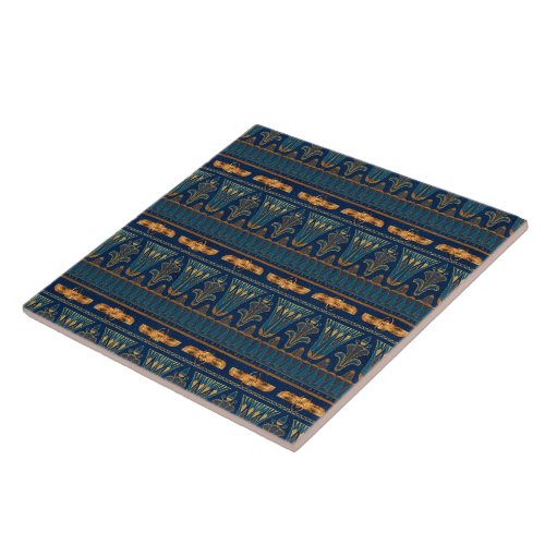 Beautiful blue faux golden scarab ceramic tile