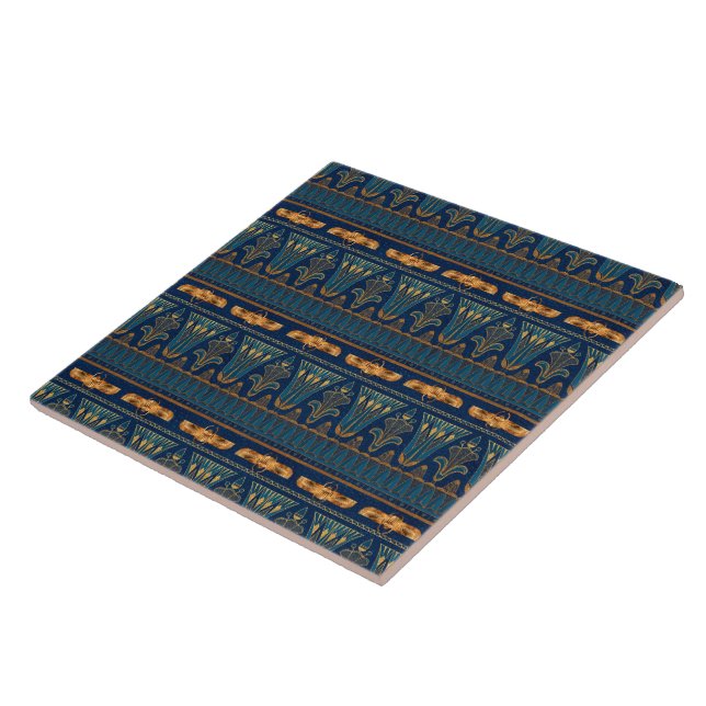 Beautiful blue faux golden scarab ceramic tile (Side)