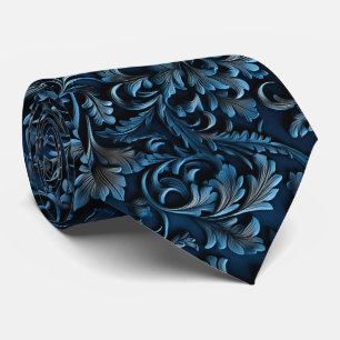 Beautiful Blue Faux Tooled Leather  Neck Tie