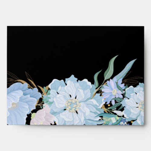 Beautiful Blue Floral Black Gold Envelope