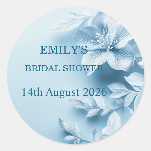 Beautiful Blue Floral Bridal Shower Classic Round Sticker (Front)