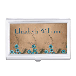 Beautiful Blue Floral Business Card Case