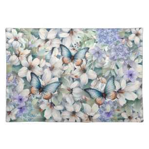 Beautiful Blue Floral & Butterflies Cloth Placemat