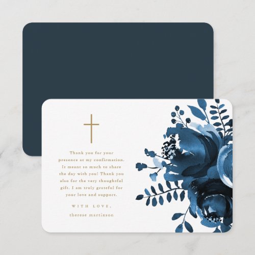 Beautiful Blue Floral Cross Confirmation Thank You
