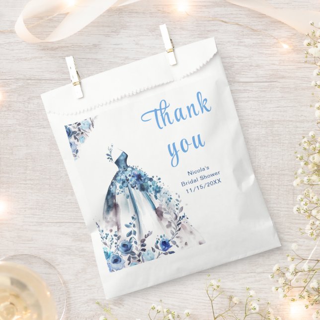 Beautiful Blue Floral Dress Bridal Shower Favor Bag (Clipped)