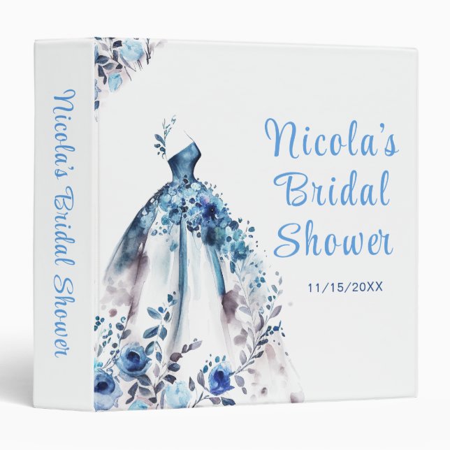 Beautiful Blue Floral Dress Bridal Shower Photo  3 Ring Binder (Front/Spine)