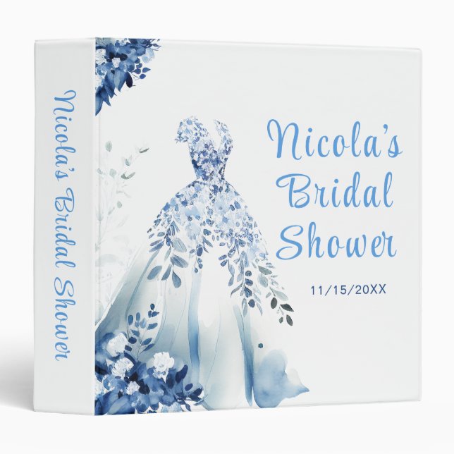 Beautiful Blue Floral Dress Bridal Shower Photo  3 Ring Binder (Front/Spine)