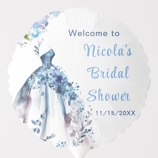 Beautiful Blue Floral Dress Bridal Shower Welcome Balloon (Front)