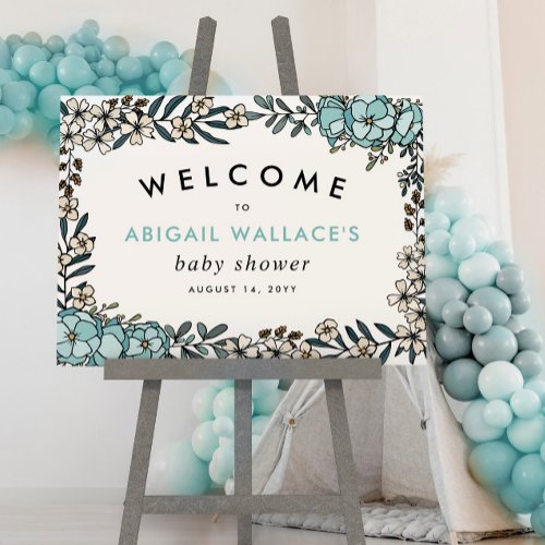 Beautiful Blue Floral Frame Baby Shower Welcome Foam Board