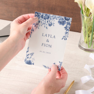 Beautiful Blue Floral Frame Vellum Invitations