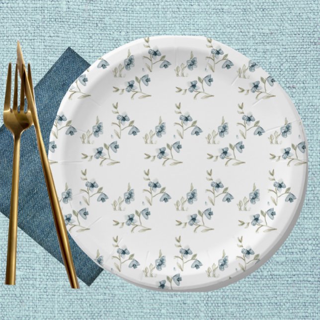 Beautiful Blue Floral French Elegance Paper Plates (Creator Uploaded)