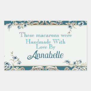 Beautiful Blue Floral Handmade Macaron Cookie Rectangular Sticker