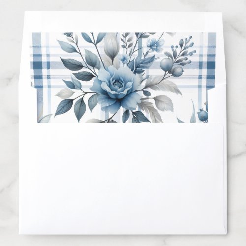 Beautiful Blue Floral Leaves Plaid Pattern Envelope Liner