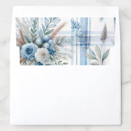 Beautiful Blue Floral Leaves Plaid Pattern Envelope Liner