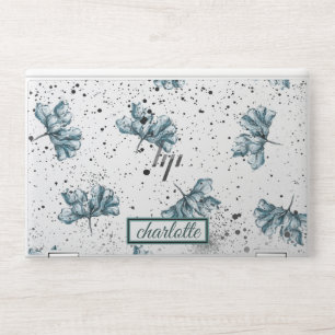 Beautiful Blue Floral Monogram Grunge HP Laptop Skin
