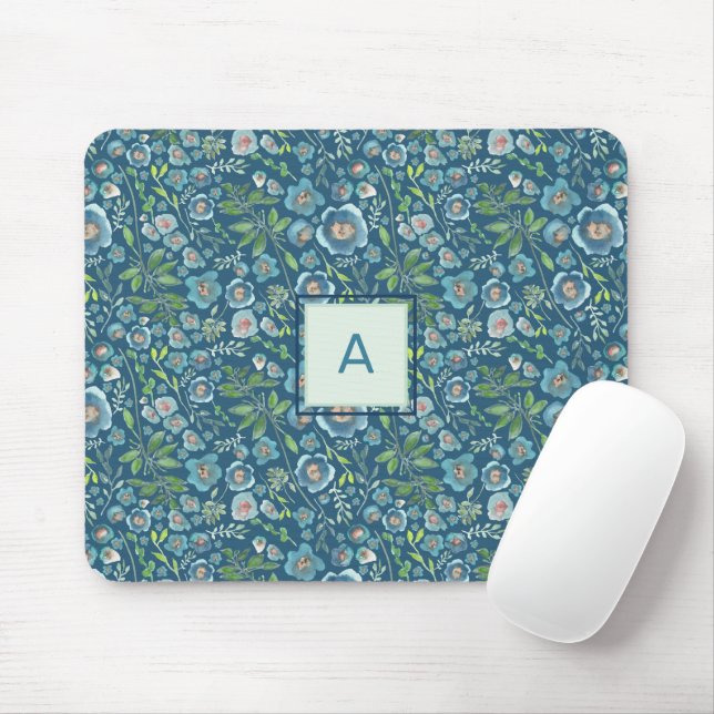 Beautiful Blue Floral Pattern Mouse Pad (With Mouse)