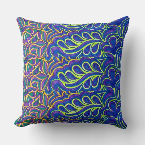 beautiful blue floral pattern throw pillow