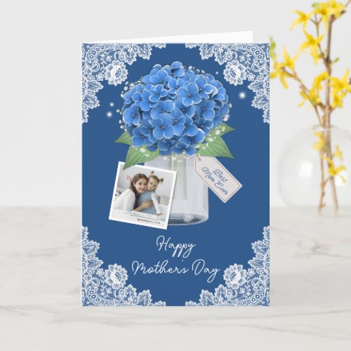 Beautiful Blue Floral Photo Happy Mothers Day Card