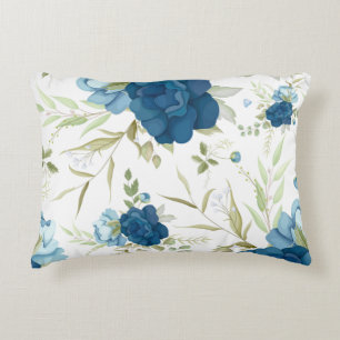 Beautiful Blue Floral Seamless Pattern Accent Pillow