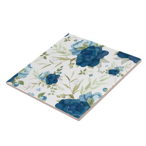 Beautiful Blue Floral Seamless Pattern Ceramic Tile