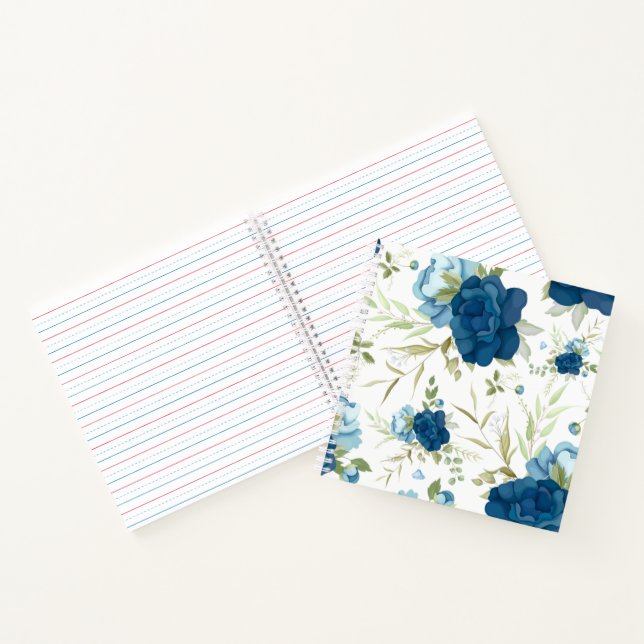 Beautiful Blue Floral Seamless Pattern Notebook (Inside)