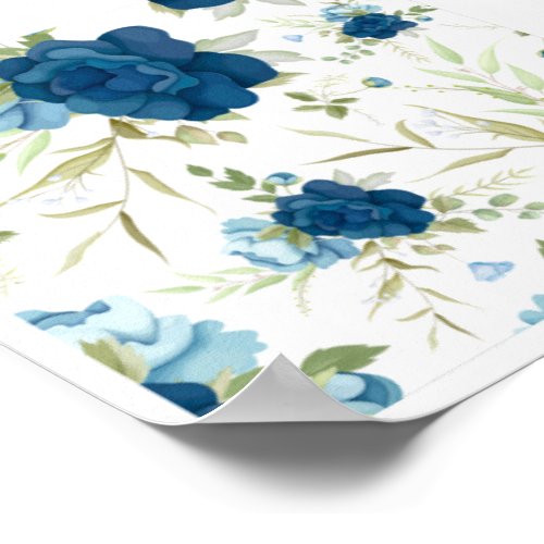 Beautiful Blue Floral Seamless Pattern Poster