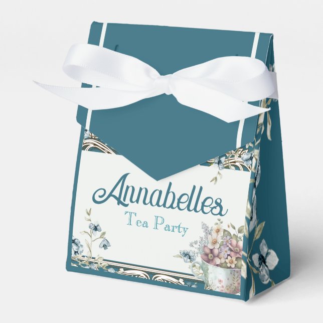 Beautiful Blue Floral Tea Party Favor Boxes (Front Side)