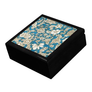 Beautiful Blue Floral Textile Pattern Keepsake Box by YANKAdesigns at Zazzle