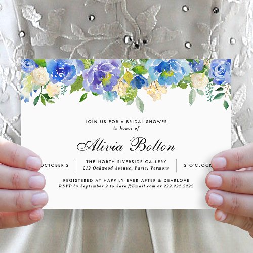 Beautiful Blue Floral Watercolor Bridal Shower Invitation