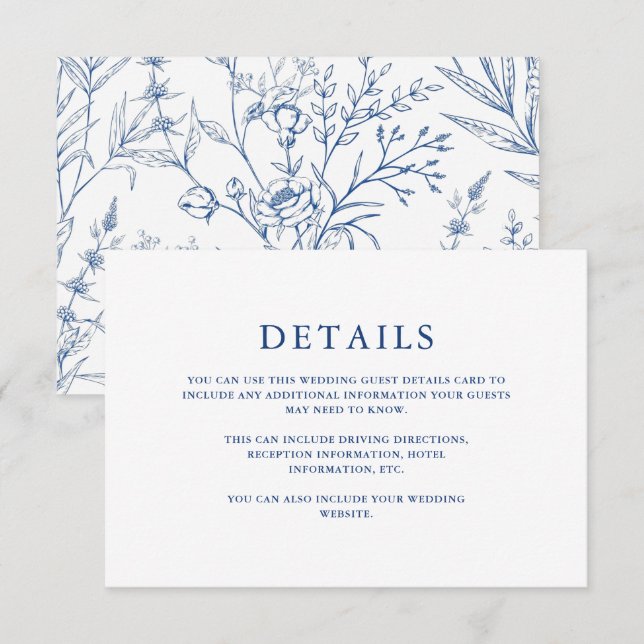 Beautiful Blue Floral Wedding Guest Detail (Front/Back)