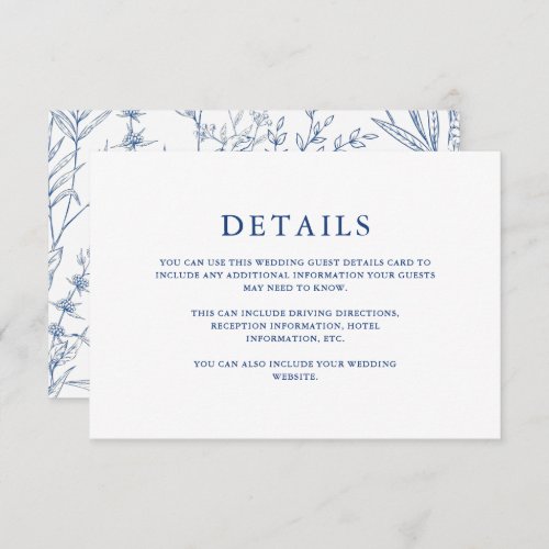 Beautiful Blue Floral Wedding Guest Detail