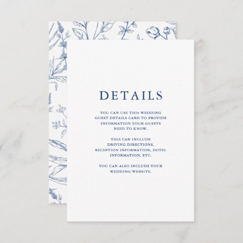 Beautiful Blue Floral Wedding Guest Details Enclosure Card