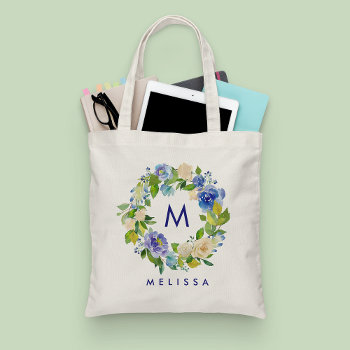 Beautiful Blue Floral Wedding Tote Bag by girlygirlgraphics at Zazzle