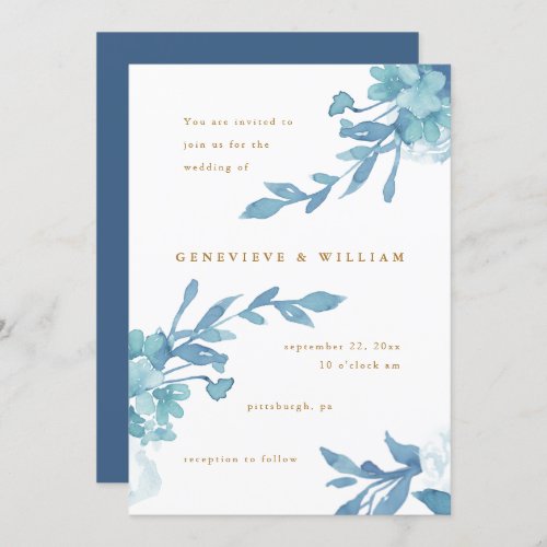 Beautiful Blue Floral with Gold Color Text Invitation