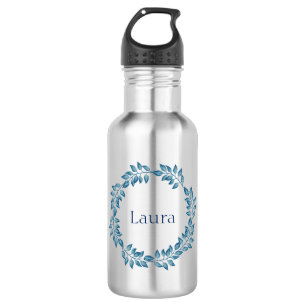 Beautiful Blue Floral Wreath Customize Water Bottle